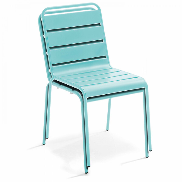 OVIALA - Ensemble table de jardin et 8 chaises en métal turquoise - Palavas - large