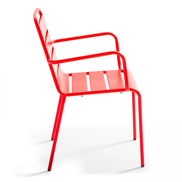 OVIALA - Ensemble table de jardin et 8 fauteuils en métal rouge - Palavas - large