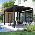 OVIALA - Pergola bioclimatique 3 x 4 m autoportée avec 3 stores gris - Athenes - vignette