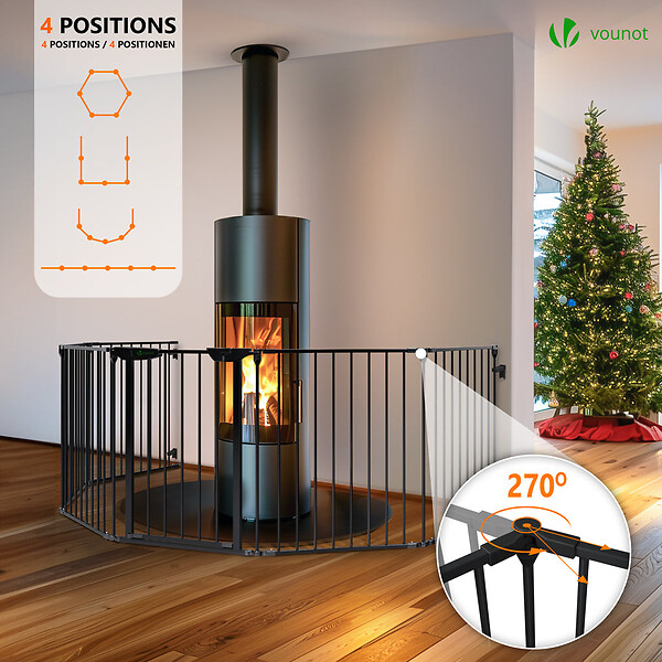 VOUNOT - Barriere de securite cheminee pliable 3.75M 6 panneaux noir - large