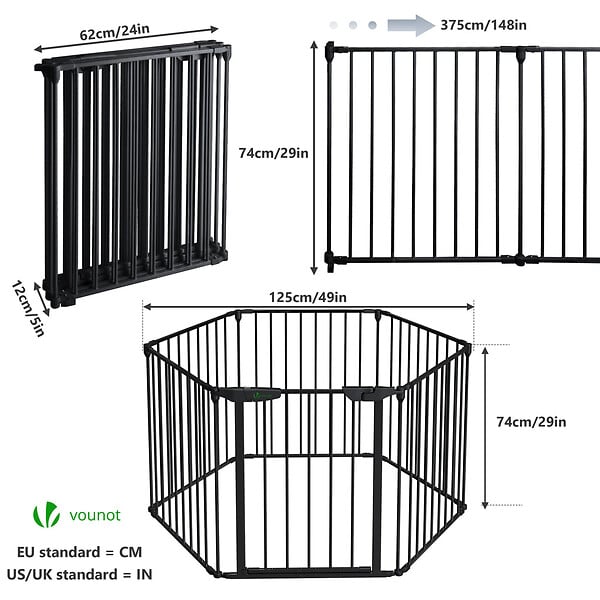 VOUNOT - Barriere de securite cheminee pliable 3.75M 6 panneaux noir - large