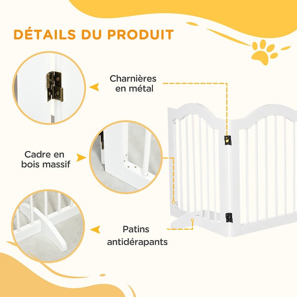 PAWHUT - Barrière modulable pliable barrière de sécurité 154,5L x 61H cm MDF blanc - large
