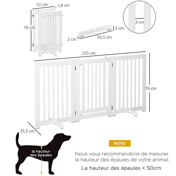 PAWHUT - Barrière modulable pliable barrière de sécurité avec porte verrouillable intégrée dim. 155L x 35l x 76H cm MDF blanc - large