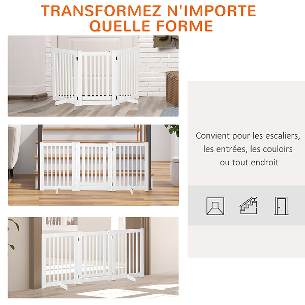 PAWHUT - Barrière modulable pliable barrière de sécurité avec porte verrouillable intégrée dim. 155L x 35l x 76H cm MDF blanc - large