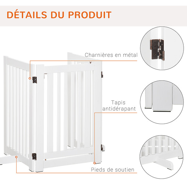 PAWHUT - Barrière modulable pliable barrière de sécurité avec porte verrouillable intégrée dim. 155L x 35l x 76H cm MDF blanc - large