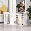 PAWHUT - Barrière de sécurité pour animaux - barrière modulable pliable 4 panneaux - motif patte - 2 pieds support - bois de pin blanc - vignette