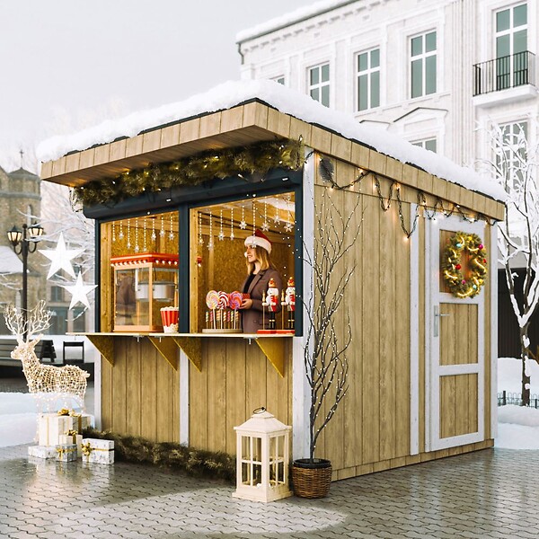 TIMBELA - Grand stand marché avec comptoir 5,9 m2 - H240x248x305 cm - Construction de Panneaux LP Smartside - Timbela M950-TUNDRA GREY - large