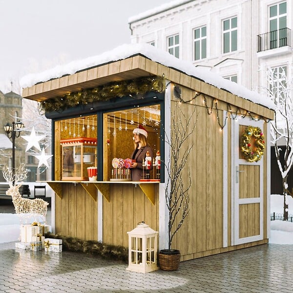 TIMBELA - Grand stand marché avec comptoir 5,9 m2 - H240x248x305 cm - Construction de Panneaux LP Smartside - Timbela M950-REDWOOD RED - large