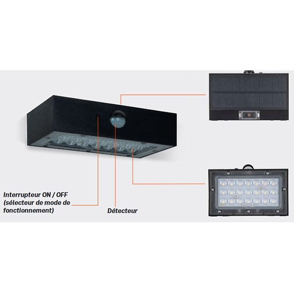 ASLO - Applique solaire murale LED 3W Blanche Eclairage d'extérieur Détecteur de mouvement 350 Lm ASLO - large