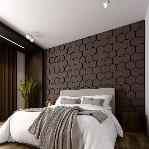 MON MARCHE DECO - Lot de 2 Panneaux Hexagonaux H. 76 cm L. 62 cm - Noyer Feutre Noir - large