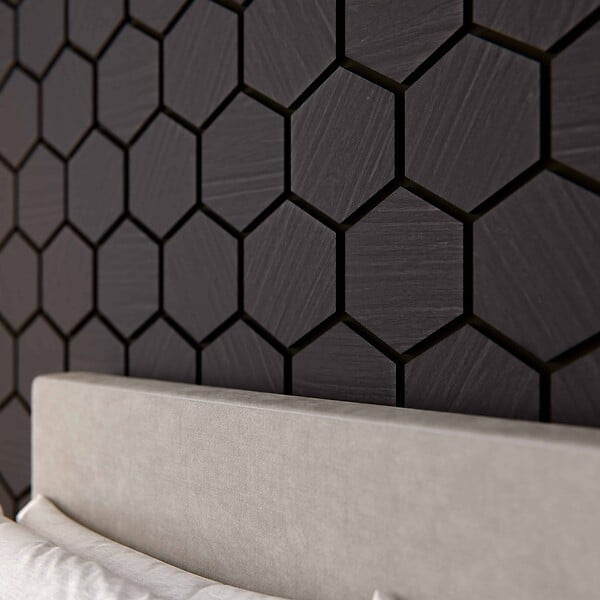 MON MARCHE DECO - Lot de 2 Panneaux Hexagonaux H. 76 cm L. 62 cm - Chêne Noir Feutre Noir - large