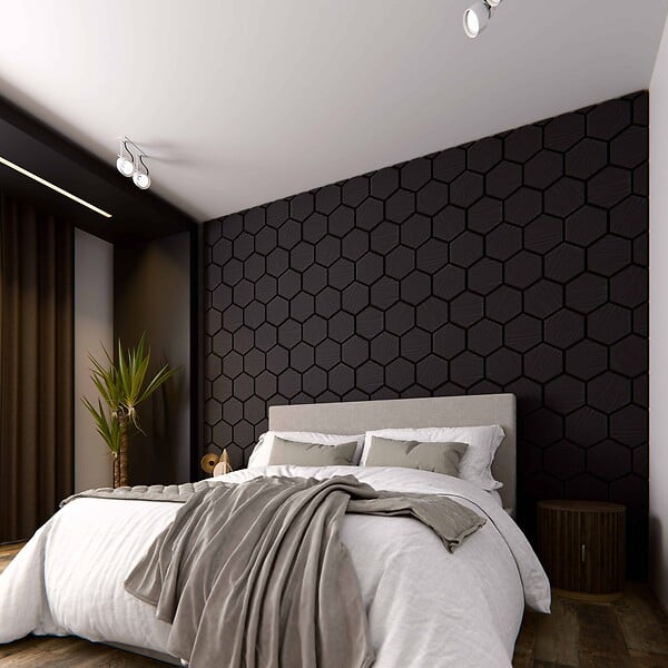 MON MARCHE DECO - Lot de 2 Panneaux Hexagonaux H. 76 cm L. 62 cm - Chêne Noir Feutre Noir - large