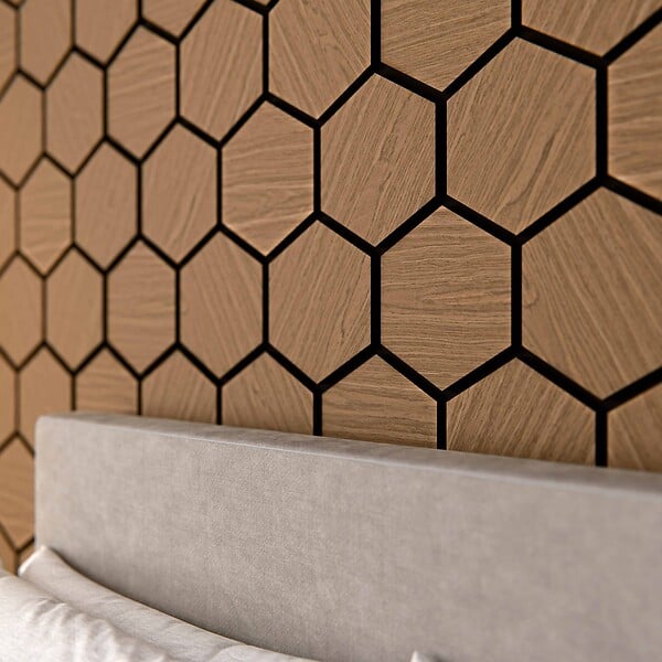 MON MARCHE DECO - Lot de 2 Panneaux Hexagonaux H. 76 cm L. 62 cm - Chêne Brun Feutre Noir - large