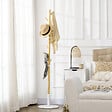 HOMCOM - Porte-manteau design scandinave branches 8 patères Ø 37,8 x 175,6H cm piètement métal blanc bois bambou verni - vignette
