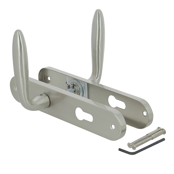 CHRISLIGNE - Ens poig alum /plaq acier cyl egee l nickel mat avec ressort - large