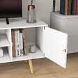 HOMCOM - Meuble TV style scandinave 2 portes 2 niches passe-fils pietement bois pin panneaux blanc - vignette