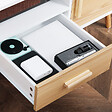 HOMCOM - Meuble TV bas sur pied style scandinave 2 portes niche tiroir piètement effilé incliné bois panneaux blanc aspect bois clair - vignette
