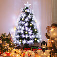 HOMCOM - Sapin de Noël artificiel lumineux fibre optique LED + 14 ampoules + support pied Ø 48 x 90H cm 90 branches étoile sommet brillante vert - vignette