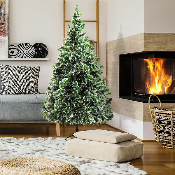 HOMCOM - Sapin de Noël artificiel aspect enneigé Ø 100 x 210H cm 968 branches épines imitation Nordmann grand réalisme - large