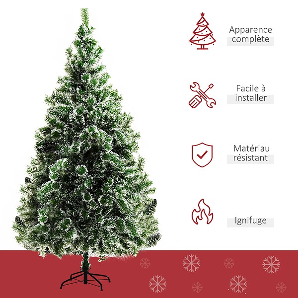 HOMCOM - Sapin de Noël artificiel aspect enneigé Ø 100 x 210H cm 968 branches épines imitation Nordmann grand réalisme - large