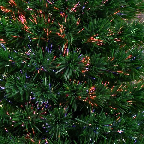 HOMCOM - Sapin de Noël artificiel lumineux fibre optique multicolore + support pied Ø 60 x 120H cm 130 branches étoile sommet brillante vert - large