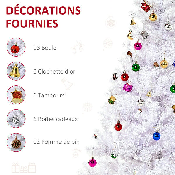 HOMCOM - Sapin arbre de Noël artificiel blanc 150 cm 680 branches avec nombreux accessoires variés - large
