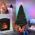 HOMCOM - Sapin de Noël artificiel lumineux fibre optique multicolore + support pied Ø 75 x 150H cm 180 branches étoile sommet brillante vert - vignette