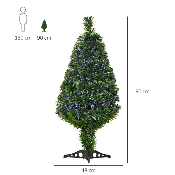 HOMCOM - Sapin de Noël artificiel lumineux fibre optique multicolore + support pied Ø 48 x 90H cm 90 branches vert - large
