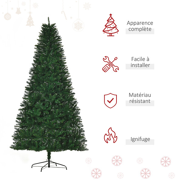 HOMCOM - Sapin de Noël artificiel Ø 120 x 240H cm 1499 branches épines imitation Nordmann grand réalisme vert - large