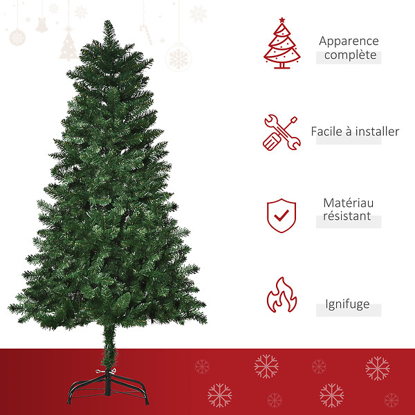 HOMCOM - Sapin de Noël artificiel Ø 75 x 150H cm 454 branches épines imitation Nordmann grand réalisme vert - large