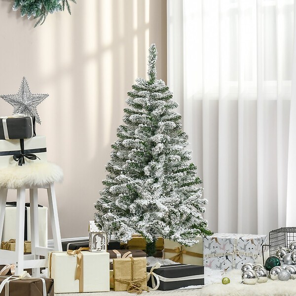 HOMCOM - Sapin de Noël artificiel aspect enneigé Ø 70 x 120H cm 200 branches épines imitation Nordmann grand réalisme - large