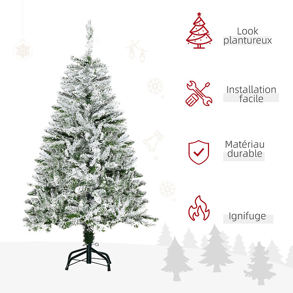 HOMCOM - Sapin de Noël artificiel aspect enneigé Ø 70 x 120H cm 200 branches épines imitation Nordmann grand réalisme - large