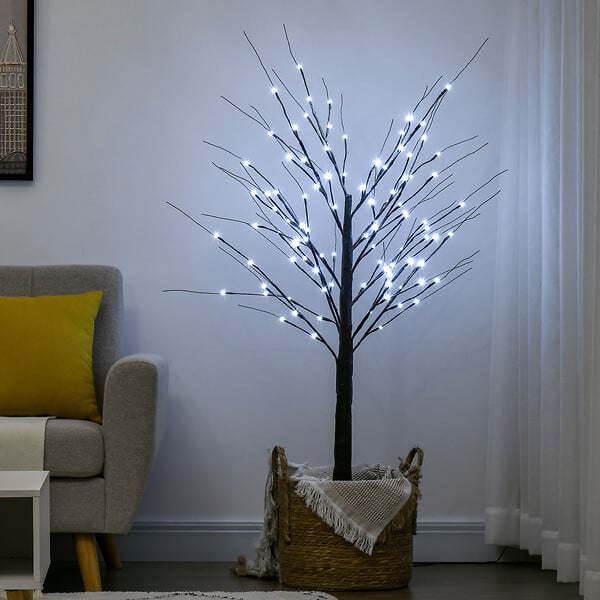 HOMCOM - Arbre lumineux LED aspect enneigé - décoration lumineuse - 96 LEDS blanc froid - norme IP 44 - usage intérieur/extérieur - 1,5H m - métal PP brun - large