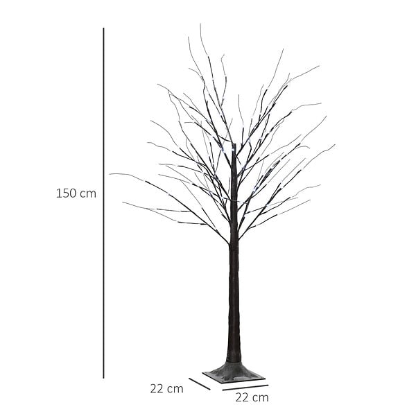 HOMCOM - Arbre lumineux LED aspect enneigé - décoration lumineuse - 96 LEDS blanc froid - norme IP 44 - usage intérieur/extérieur - 1,5H m - métal PP brun - large