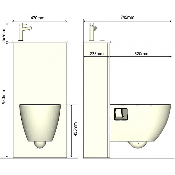 GODART - Pack WC suspendu avec lave-mains intégré + abattant frein de chute - large