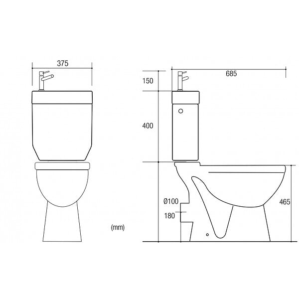 GODART - Pack wc surélevé Sortie Horizontale avec lave mains intégré - large