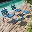 OVIALA - Lot de 2 fauteuils relax avec repose-pieds en métal bleu pacific - Palavas - vignette