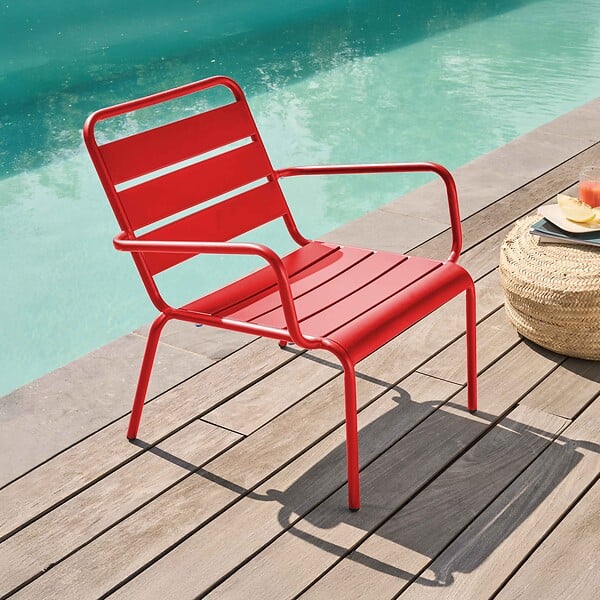 OVIALA - Fauteuil de jardin bas relax acier rouge - Palavas - large