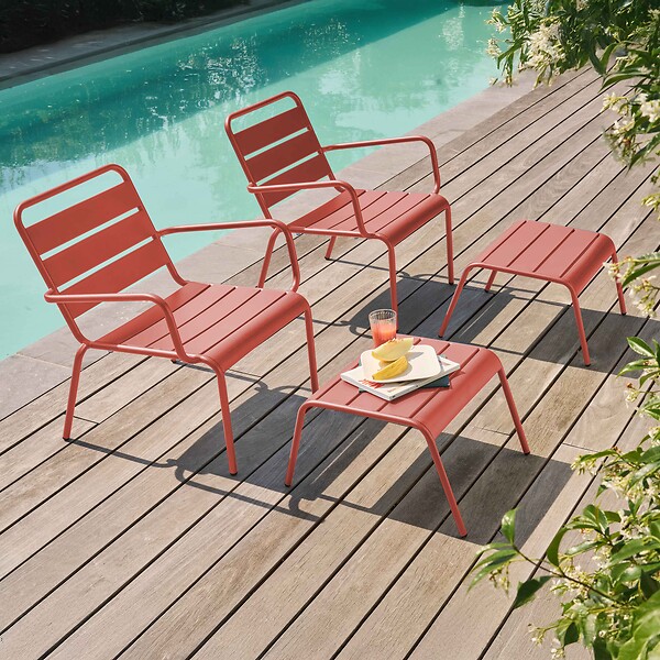 OVIALA - Lot de 2 fauteuils relax avec repose-pieds en métal argile - Palavas - large