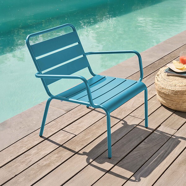 OVIALA - Fauteuil de jardin bas relax acier bleu pacific - Palavas - large