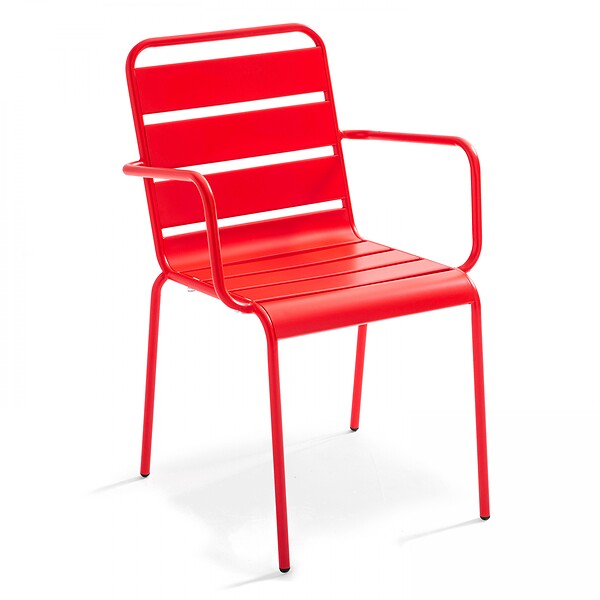 OVIALA - Ensemble table de jardin et 8 fauteuils en métal rouge et gris - Palavas - large
