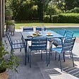 OVIALA - Ensemble table de jardin et 8 chaises en métal bleu pacific - Palavas - vignette