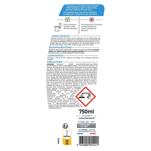 STARWAX - Détartrant surpuissant WC Gel 750ml - large