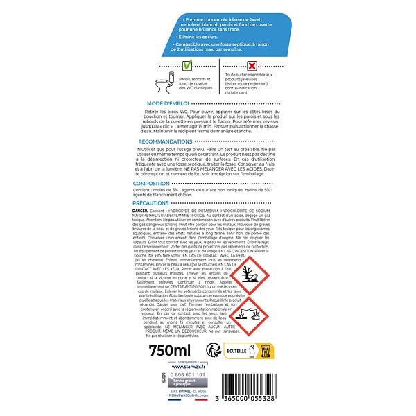 STARWAX - Désinfectant nettoyant WC gel - Javel - 750ml - large