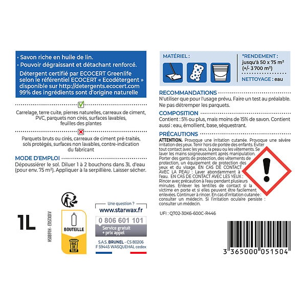 STARWAX - Savon noir huile de lin - Tous sols intérieurs - 1L - large