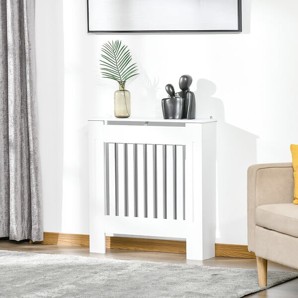 HOMCOM - Cache-radiateur design panneau - grille d'aération verticale à lattes - dim. 78L x 19l x 81H cm - MDF blanc - large