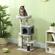 PAWHUT - Arbre à chat H.104 cm - griffoir, grattoir, bande massante, jeux boules, niche, plateforme observation - gris - vignette