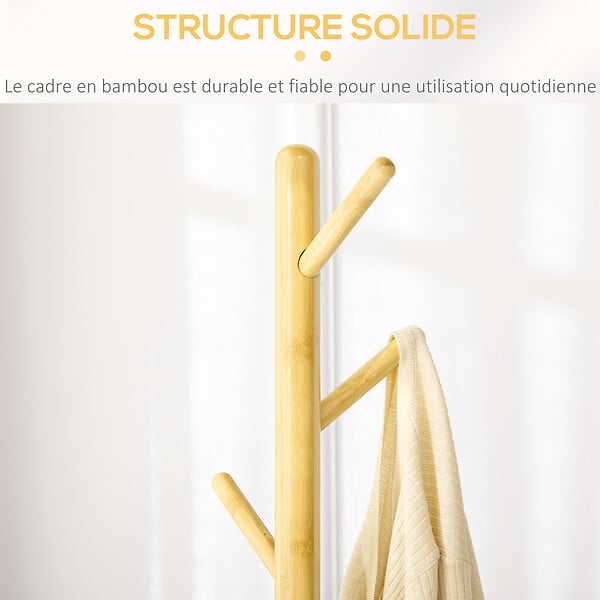 HOMCOM - Porte-manteau design scandinave branches 8 patères Ø 37,8 x 175,6H cm piètement métal gris bois bambou verni - large