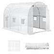 OUTSUNNY - Bâche de rechange serre tunnel 6 m², bâche dim. 3L x 2l x 2H m PE anti-UV imperméable 6 fenêtres + porte enroulable zippée blanc - vignette