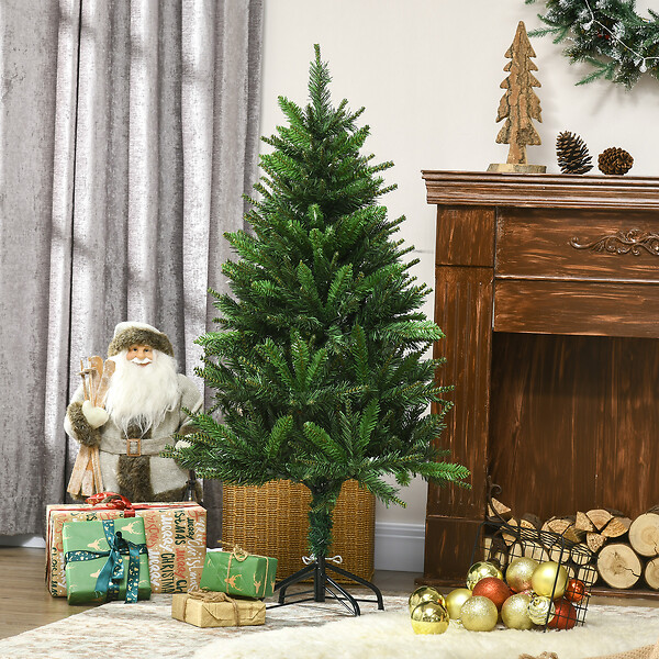 HOMCOM - Sapin de Noël artificiel avec 310 branches, support en acier, arbre de Noël artificiel avec socle pliable en acier, hauteur 120 cm, vert - large